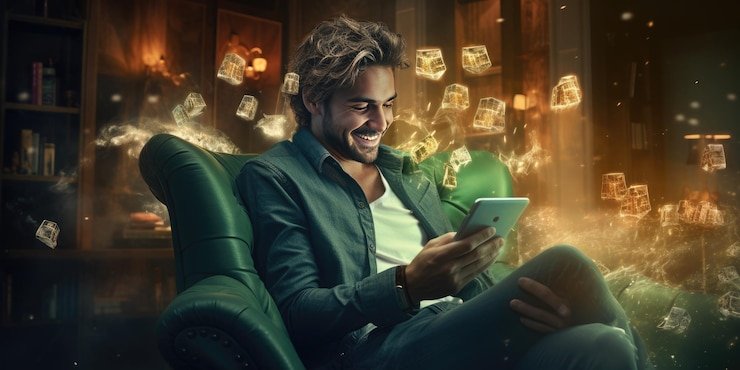 Ilustrasi keseimbangan antara hiburan dan tanggung jawab dalam bermain game online dengan latar pemain serius